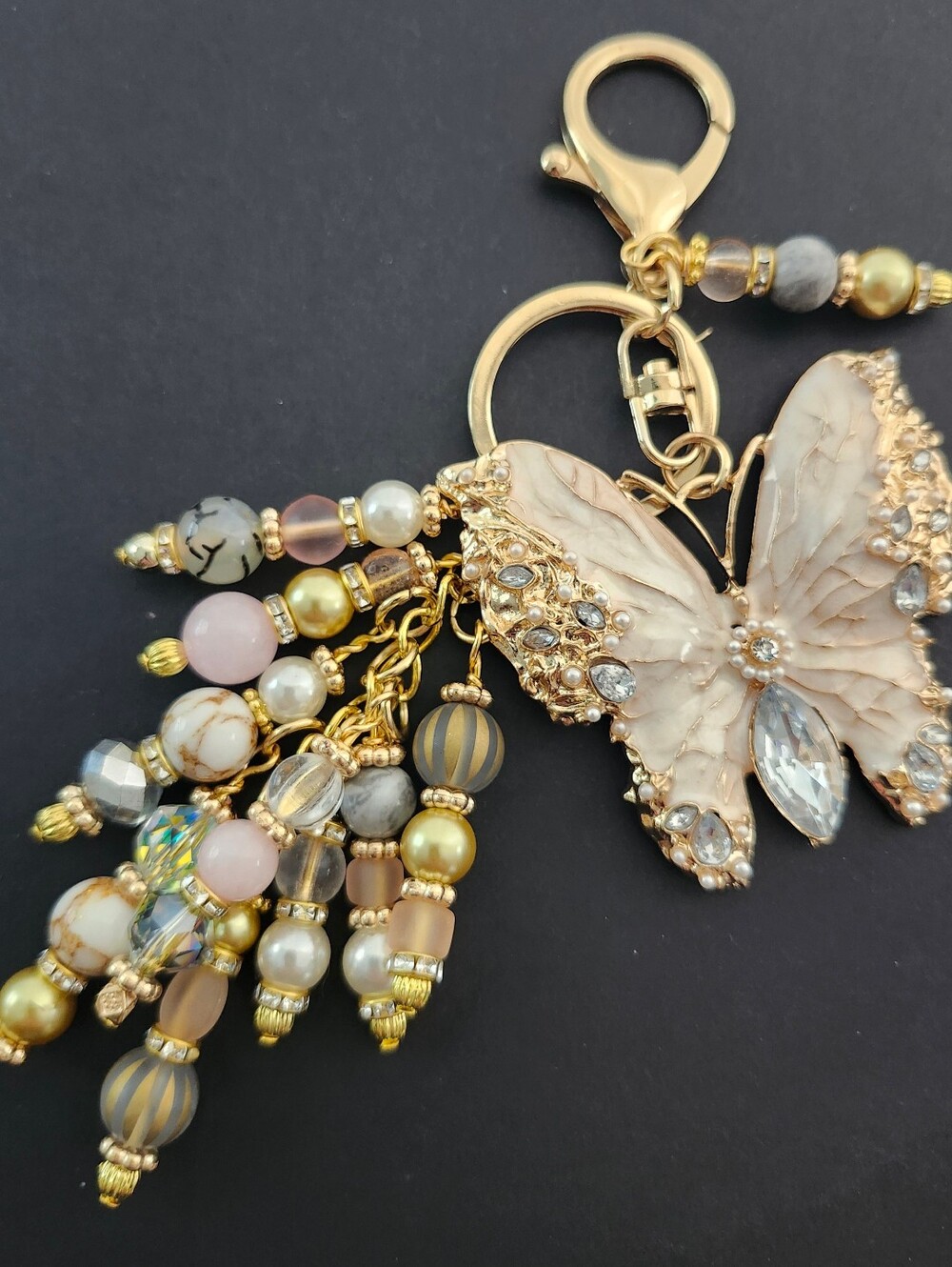 Butterfly Purse Charm or Keychain Gorgeous Quartz Agate Jasper Handcrafted